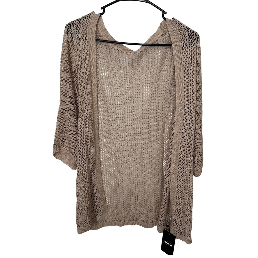 Beige Short-Sleeved Cardigan Open Weave Design Women's Size 2XL NWT